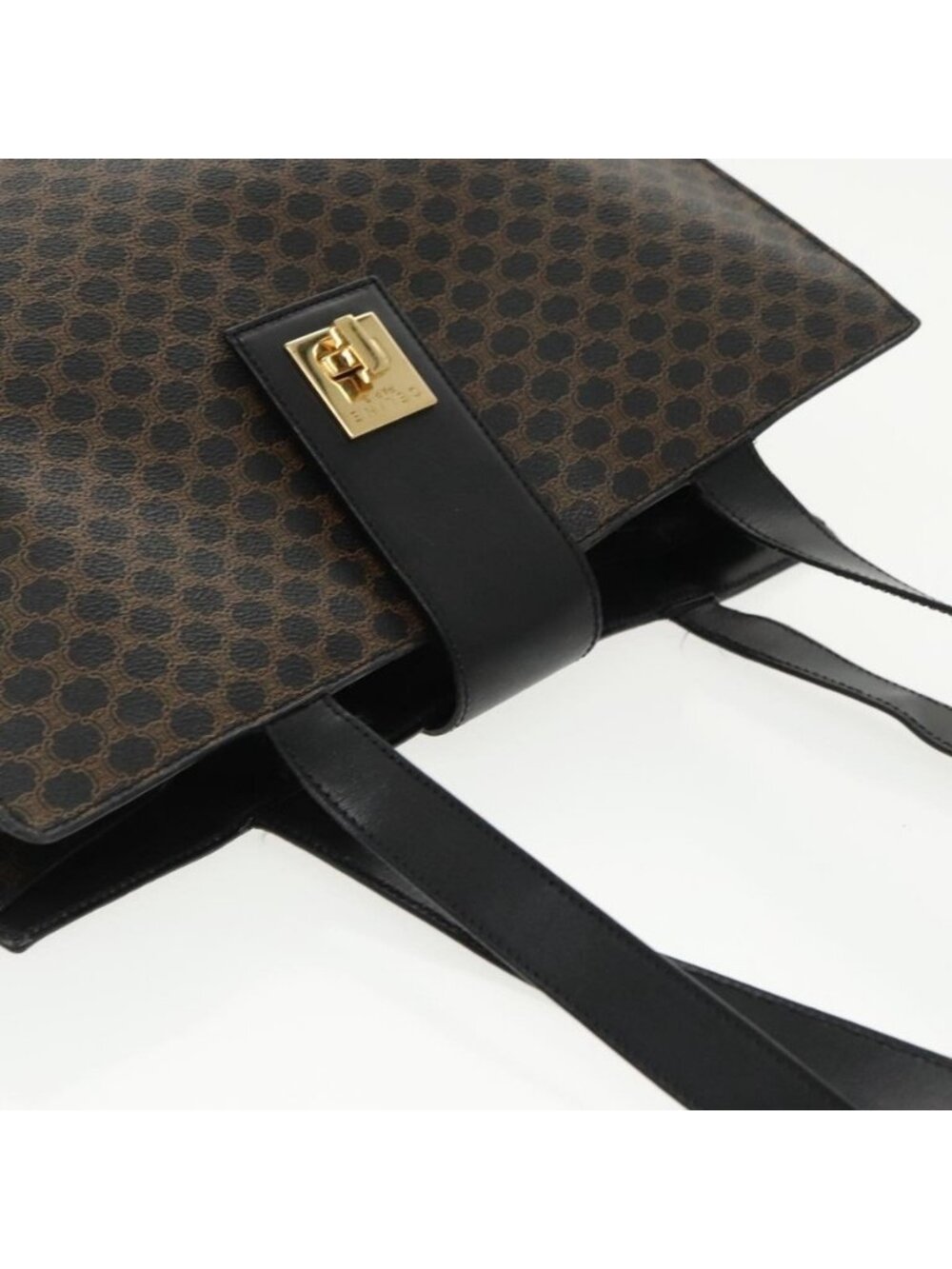 Authentic CELINE Macadam Canvas Shoulder Bag PVC Leather Black Gold - Picture 13 of 16